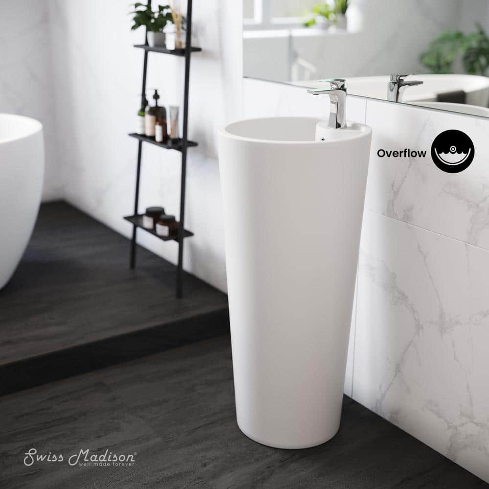 Glossy White Monaco 33.5" Ceramic Pedestal Bathroom Sink