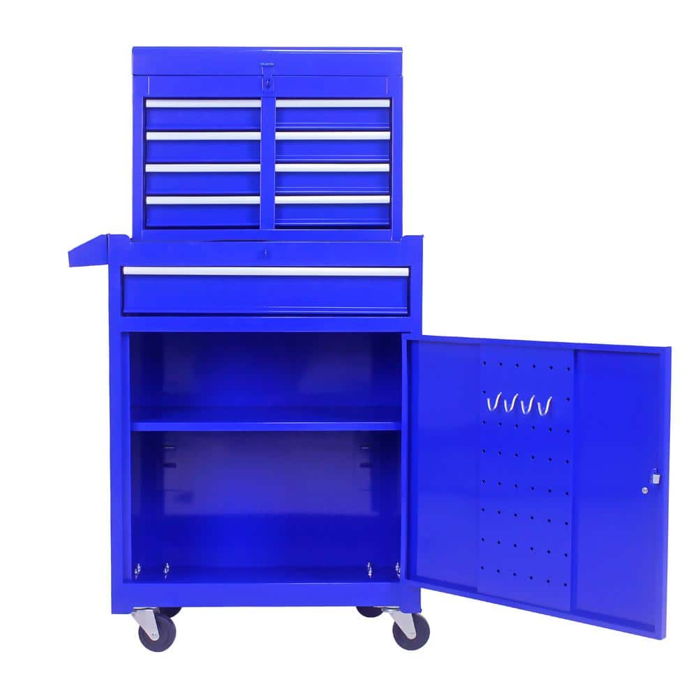 Blue Detachable 5-Drawer Tool Chest Tool Cart with Bottom Cabinet and Adjus
