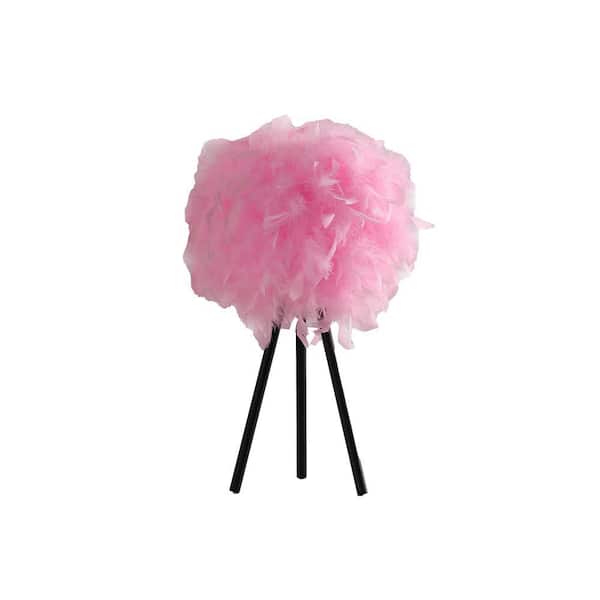 ORE International 20.5 in. Hot Pink Feather Shade Tripod Modern Metal Table Lamp