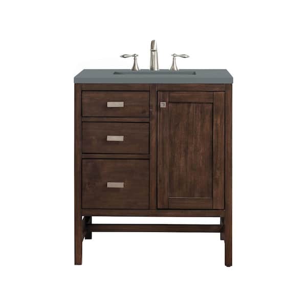 James Martin Vanities Addison 30 in. W x 23.5 in. D x 35.5 in. H Bathroom Vanity in Mid Century Acacia with Cala Blue Quartz Top