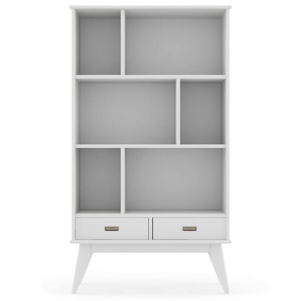 Brooklyn + Max Baxter 64 in. H x 35 in. W White Solid Hardwood Mid Century Modern Bookcase and Storage Unit with 3 shelves