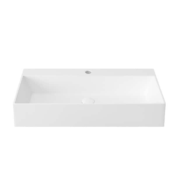 Vitrina 36 in. Wall Mount Rectangular Bathroom Sink with Faucet Hole in Matte White
