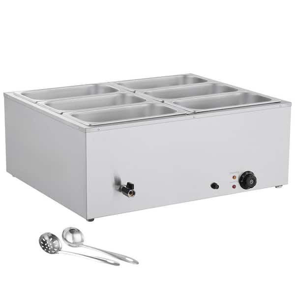 Commercial Food Warmer, Fast Heating Countertop Buffet Bain Marie, 1500-Watt Electric Stainless Steel Steam Food Warmer