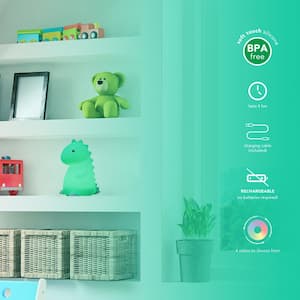 6.60 in. Rechargeable Tommy Dinosaur Multi-Color Changing Integrated LED Silicone Touch Activated Night Light Lamp
