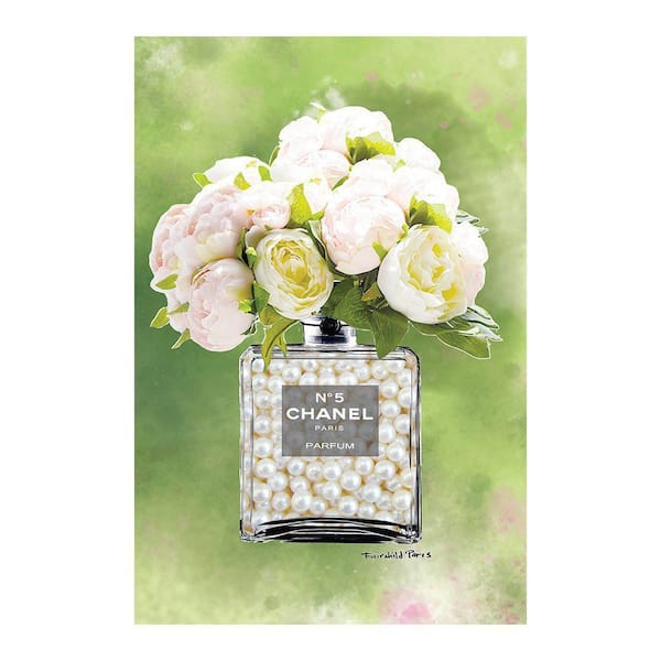 VENICE BEACH Collections Fashion Glam Perfume Bottle with Pearls by Fairchild Paris 1 Piece Unframed Canvas Drawing Print 20 in. x 30 in.