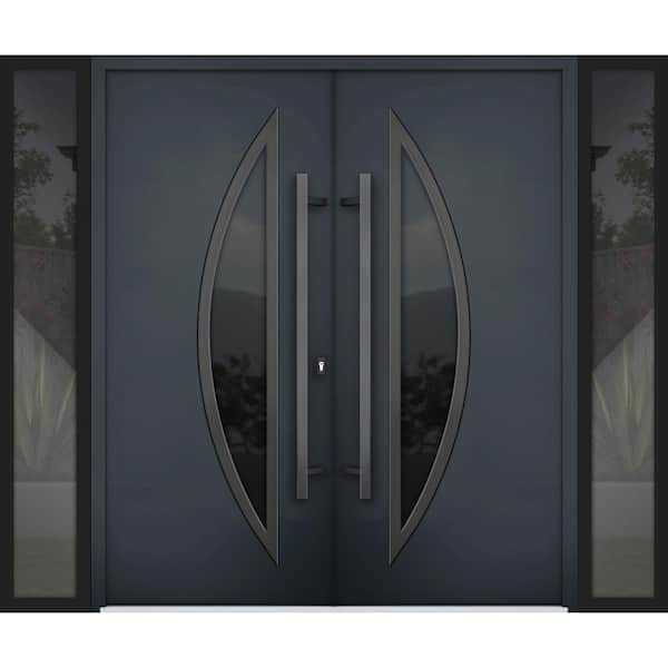 6501 96 in. x 80 in. Left-hand/Inswing 2 Sidelites Tinted Glass Black Enamel Steel Prehung Front Door with Hardware