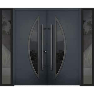 6501 96 in. x 80 in. Right-hand/Inswing 2 Sidelites Tinted Glass Black Steel Prehung Front Door with Hardware