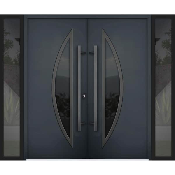 VDOMDOORS 6501 96 in. x 80 in. Right-hand/Inswing 2 Sidelites Tinted Glass Black Steel Prehung Front Door with Hardware