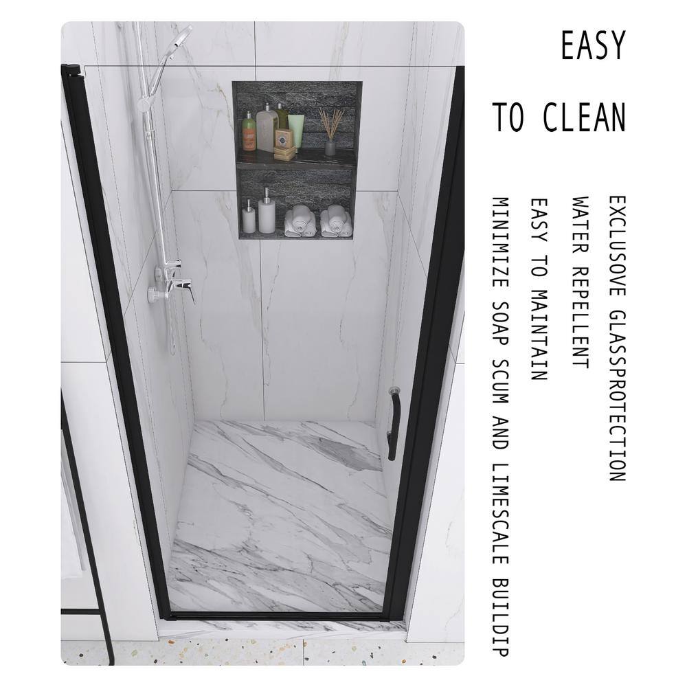 34'' Matte Black Semi-Frameless Pivot Shower Door with Clear Glass