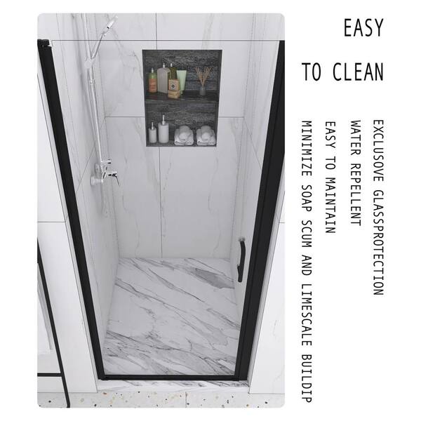 Unbranded - 34 in. W x 72 in. H Pivot Semi-Frameless Shower Door in Matte Black with Clear Glass