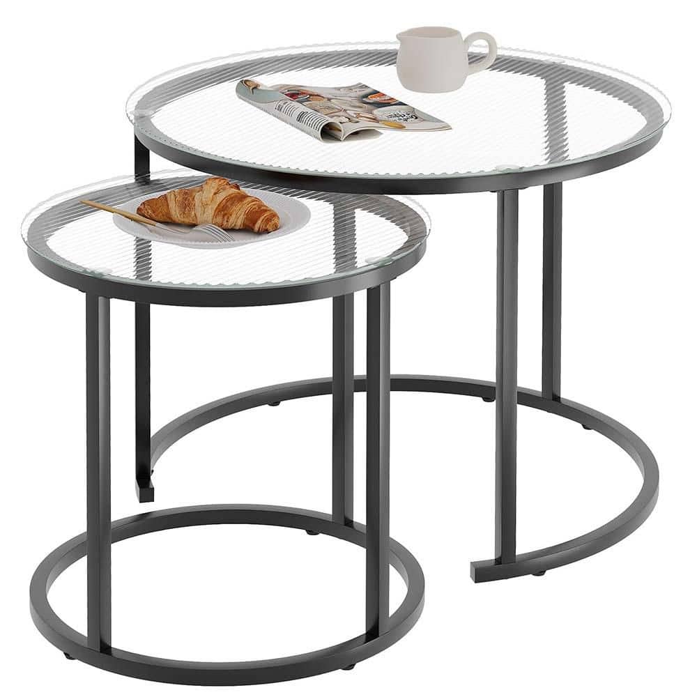 Gold Nesting Coffee Table Set of 2, Small Glass Round Nesting Tables for Living Room Bedroom ...