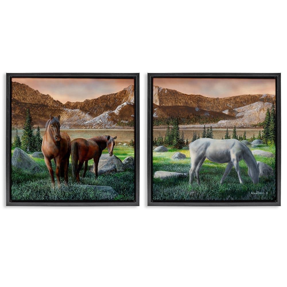 Country Valley Horses Grazing by Kevin Daniel 2 Pieces Black Floater Frame Animal Graphic Art Print 25 in. x 25 in. price history on PriceWatchPro
