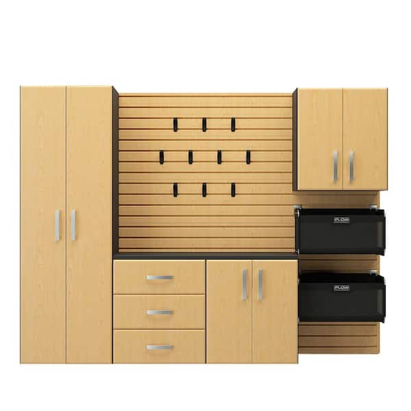 Flow Wall Deluxe 72 in. H x 96 in. W x 17 in. D Wall Mounted Garage Cabinet Set in Maple (5 Piece)