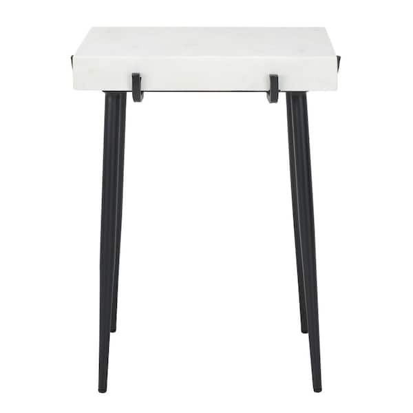 SAFAVIEH Yuki 22.5 in. White Marble/Black Rectangle Marble End Table