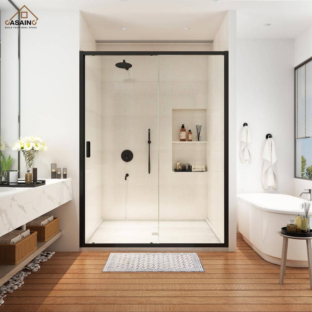 Matte Black 48" x 72" Framed Single Sliding Shower Door