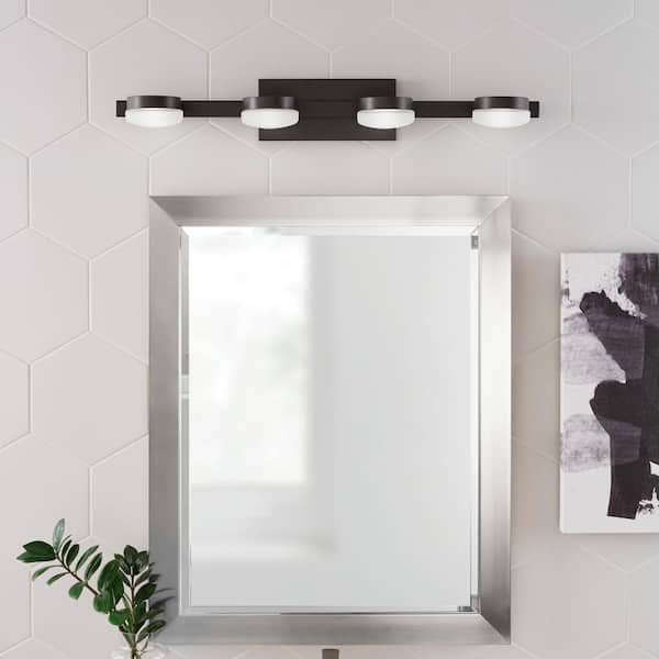 Home Decorators Collection 40-Watt Equivalent 4-Light Oil Rubbed Bronze Integrated LED Vanity Light with Etched Glass