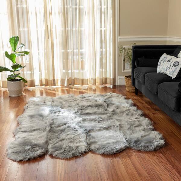 Walk on Me Gray 6 ft. x 9 ft. Faux Fur Luxuriously Soft and Eco Friendly Area Rug