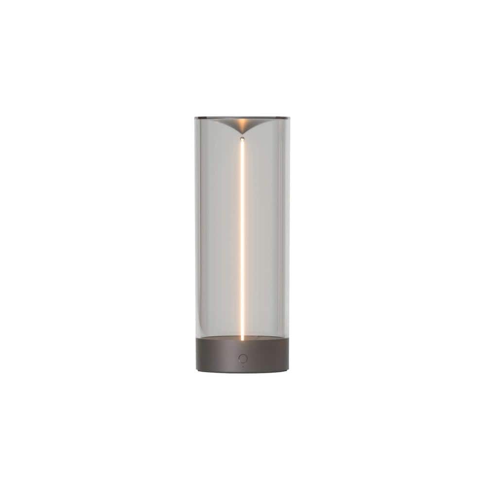 Gray Cordless Cylinder LED Bedside Lamp with Acrylic Shade