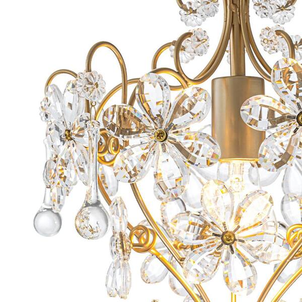 HUOKU Iridescent 1-Light 12.6 in.W Gold Mid-Century Flower Crystal
