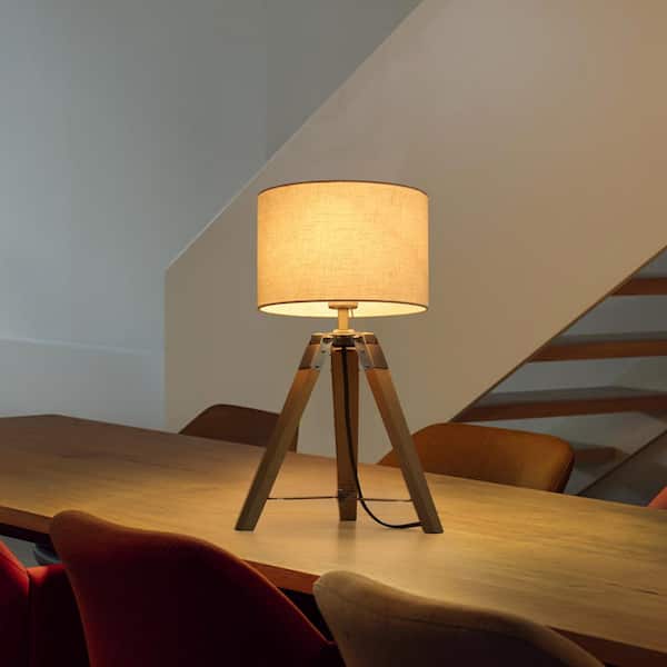 Keazile 18 in. Natural Modern Tripod Small Table Lamp with Solid