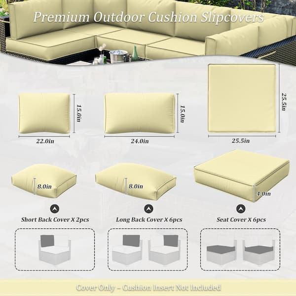 14-Piece Patio Cushion Covers Replacement w/ Zipper for Sectional Sofa Set, Slipcovers for Outdoor Cushions Light Yellow