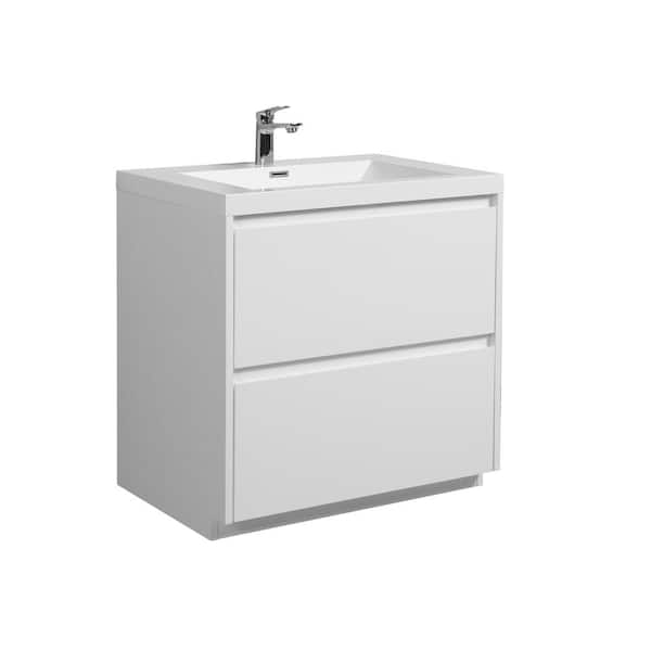 MT 35.4 in. W x 19.6 in. D Single Sink Freestanding Bath Vanity in White with White Resin Vanity Top
