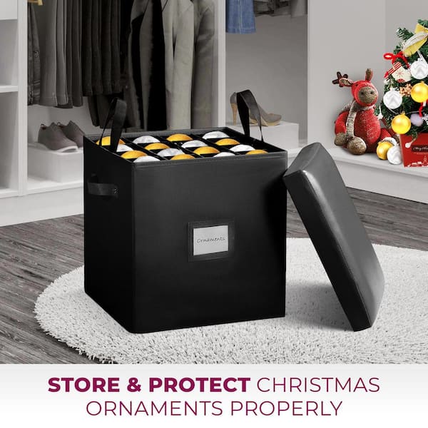 OSTO 6 in. Black 600D Polyester Holiday Ornament Storage Box with Trays  64-Ornaments OSD-116-tr-blk-H - The Home Depot
