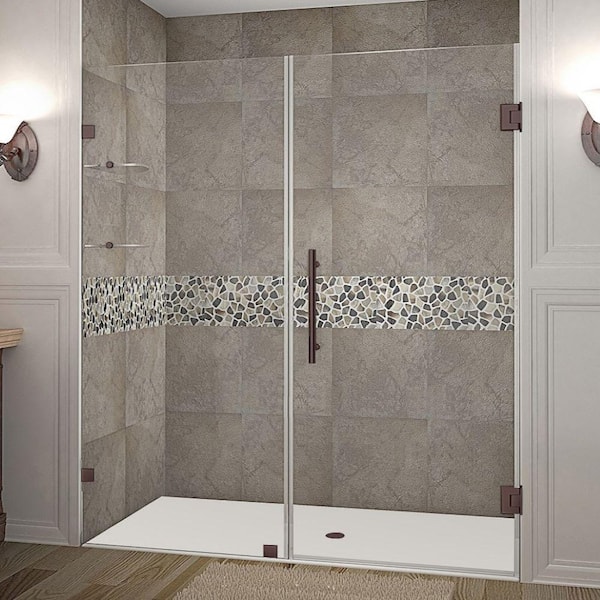 Aston Nautis GS 70.25 in. - 71.25 in. x 72 in. Frameless Hinged Shower Door with Glass Shelves in Bronze