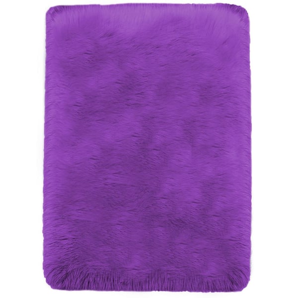 Latepis Sheepskin Faux Fur Purple 6 ft. x 9 ft. Cozy Furry Rugs