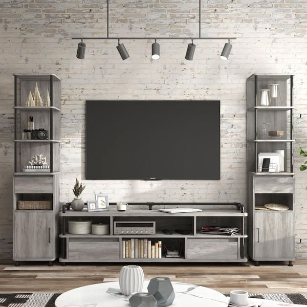 Furniture of America Osman 71 in. Vintage Gray TV Stand Fits TV's up to 78 in. with 2-TV Tower