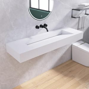 60 in. White Solid Surface Wall-Mounted Bathroom Vessel Sink