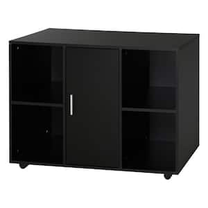 Black Particle Board Filing Cabinet Printer Stand with an Interior Cabinet 2-Shelves and Printers Scanner Area