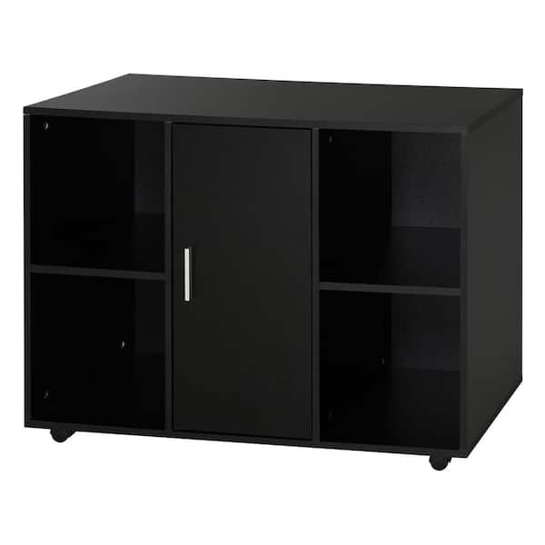 Vinsetto Black Particle Board Filing Cabinet Printer Stand with an Interior Cabinet 2-Shelves and Printers Scanner Area