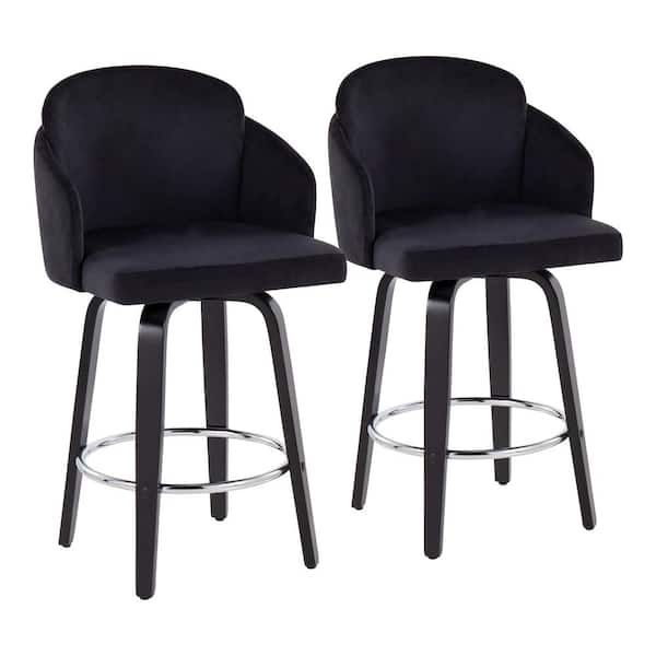 Lumisource Dahlia 37 in. Black Velvet and Black Wood Counter Height Bar Stool (Set of 2)