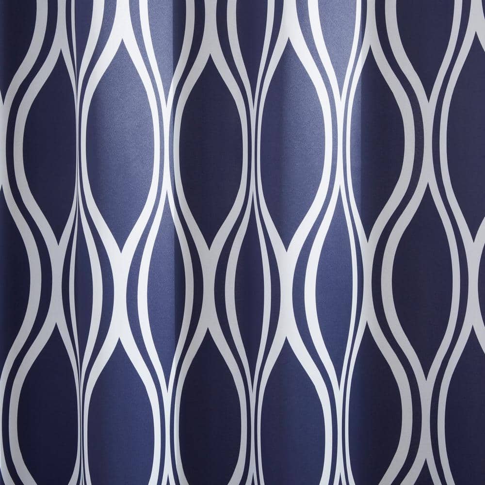 Peacoat Blue Geometric Room-Darkening Grommet Curtain Panels