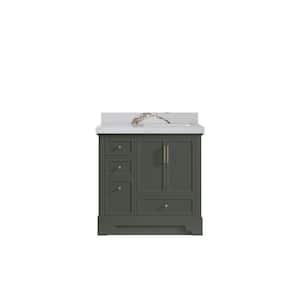 Alys 36 in. W x 22 in. D x 36 in. H Right Offset Sink Bath Vanity in Pewter Green with 2" Calacatta Gold Top
