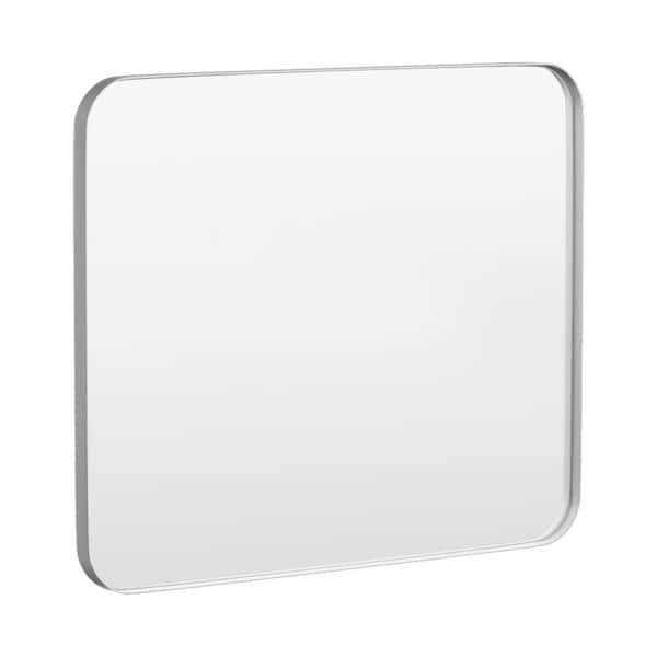 null 36 in. W x 30 in. H Tempered Glass Rounded Rectangle Framed Wall-Mounted Bathroom Vanity Mirror in Silver