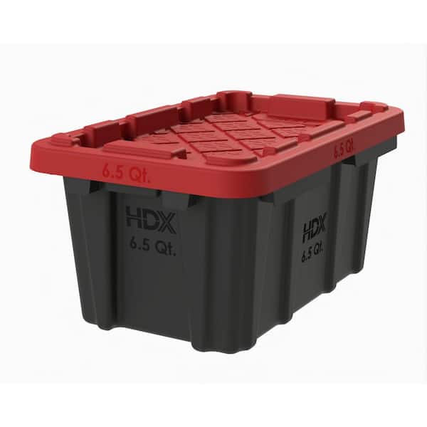 6.5-Qt Tough Storage Tote in Black with Red Lid