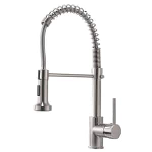 Single Handle Pull Down Sprayer Kitchen Faucet with Advanced Spray Commercial 1 Hole Kitchen Sink Taps in Brushed Nickel