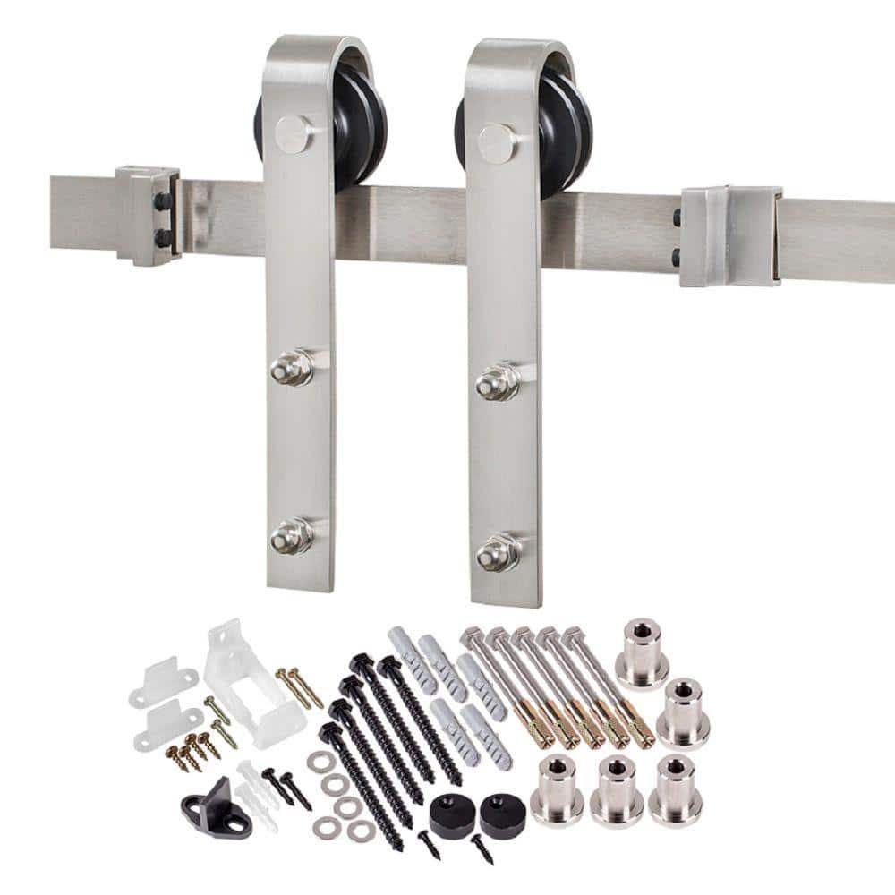 78.75 in. Premium Stainless Steel Finished Bent Strap Barn Door Track and Hardware Kit for Single Door price history on PriceWatchPro