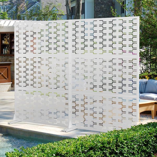 White 47 in. W x 72 in. H Rectangular Metal Decorative Commercial Grade Powder Coated Privacy Wall Panel