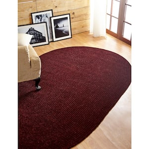 Chenille Braid Collection Burgundy 30" x 50" Oval 100% Polyester Reversible Solid Area Rug