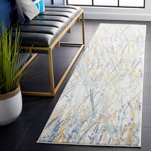 Skyler Collection Gold/Blue Green 2 ft. x 9 ft. Abstract Distressed Runner Rug