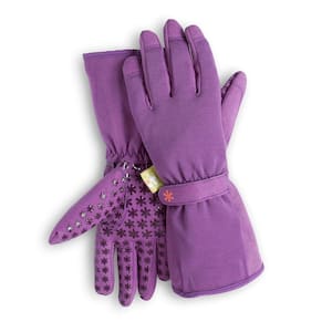 Women's Large Long Cuff Fingertip Protector Gardening Gloves in Purple