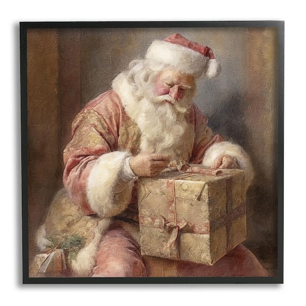 Stupell Industries Vintage Santa Wrapping Gift by Riley B 1 Piece Framed Graphic Print People Poster Art Print 17 in. x 17 in.