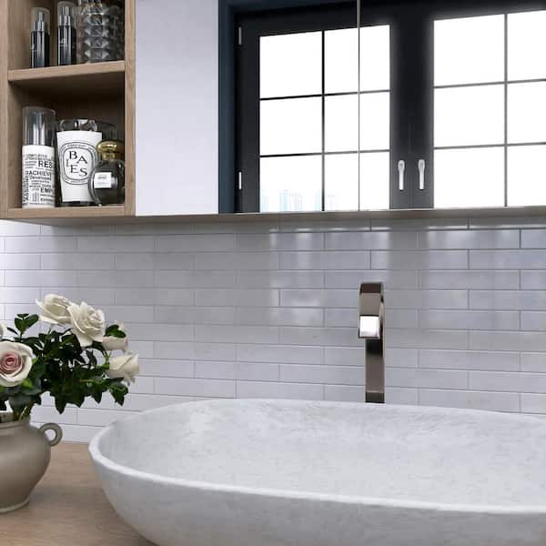 Natural Crystal White 1.89 in. x 7.8 in. Subway Polished Marble Wall and Floor Tile (50 pieces / 5.12 sq. ft./Case)