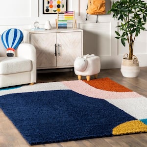 Ellyn Abstract Shapes Shag Blue 8 ft. x 10 ft. Area Rug