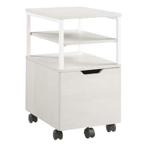 Contempo White Oak Mobile Cart with Campanula White Metal