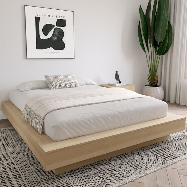 Marconi Beige Oak Engineered Wood Frame King Size Platform Bed