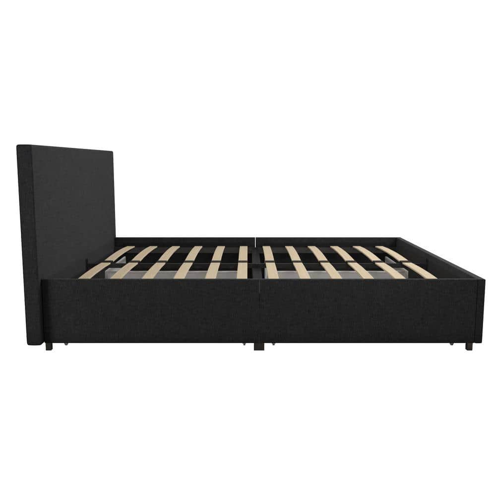 Kelly Dark Gray Upholstered Queen Bed with Storage Drawers